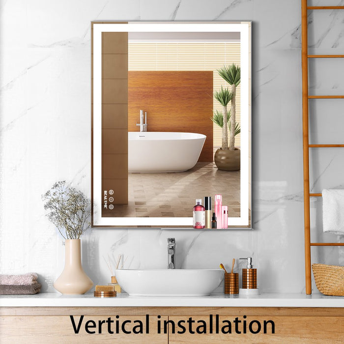 48x24 inch LED Bathroom Makeup Mirror - Wall Mounted Adjustable Light, Anti Fog Touch Switch with Memory Intelligent Large Bathroom - Gear Elevation