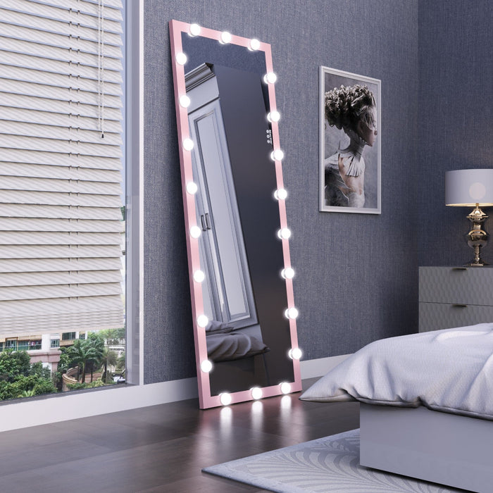 62.6 - inch x 23.3 - inch Pink Hollywood Illuminated Full - Body Vanity Mirror with 3 Color Modes, Standing Floor Mirror with Touch Control - Gear Elevation
