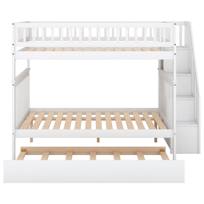 Full - Over - Full Bunk Bed with Trundle and Staircase - Gear Elevation