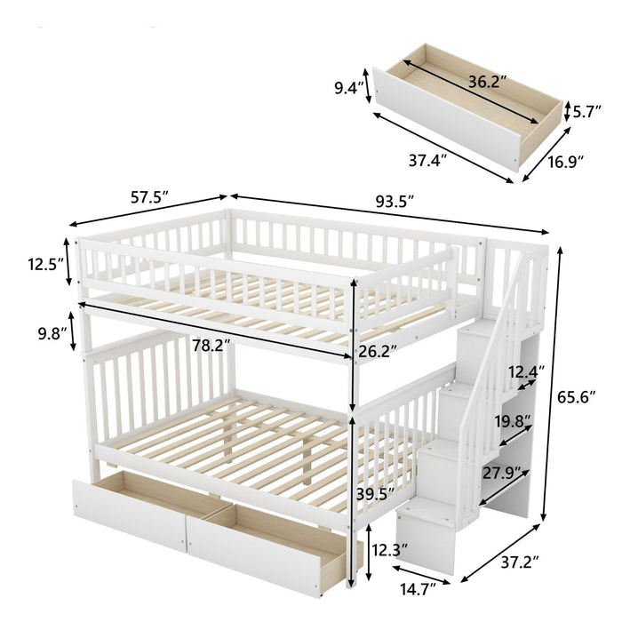 Full - over - Full Bunk Bed with Two Drawers and Storage - Gear Elevation