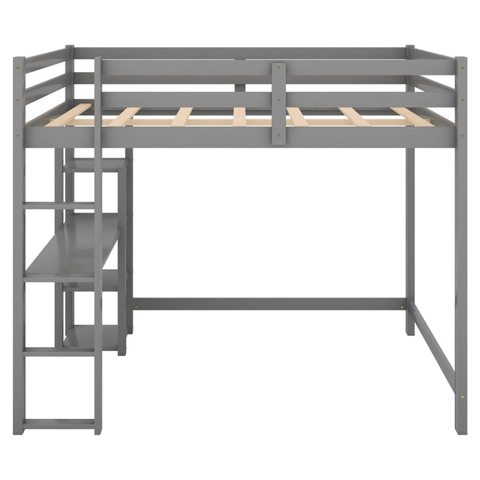Full Size Loft Bed with Built - in Desk and Shelves - Gear Elevation