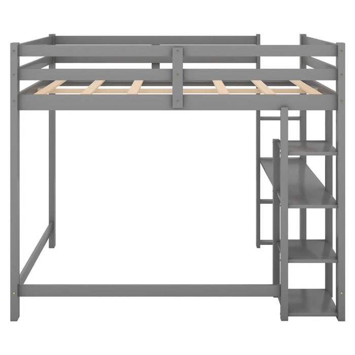 Full Size Loft Bed with Built - in Desk and Shelves - Gear Elevation