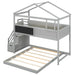 Twin over Full House Bunk Bed with Storage Staircase and Blackboard - Gear Elevation