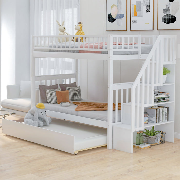 Twin - Over - Twin Bunk Bed with Trundle and Storage - Gear Elevation