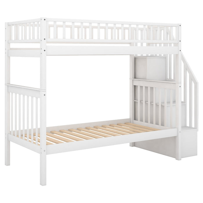 Twin - Over - Twin Bunk Bed with Trundle and Storage - Gear Elevation