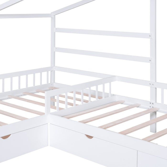Twin Size House Platform Bed with Three Storage Drawers - Gear Elevation