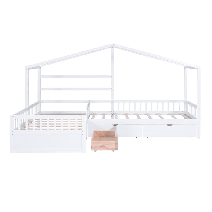 Twin Size House Platform Bed with Three Storage Drawers - Gear Elevation
