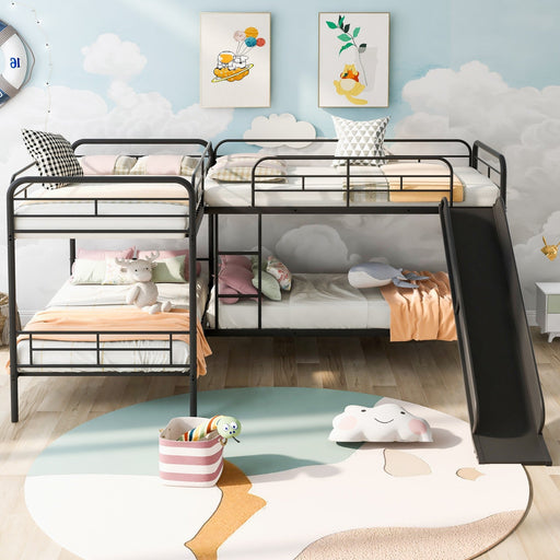 Twin - Size L - Shaped Bunk Bed with Slide and Ladder - Gear Elevation