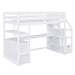 Twin Size Loft Bed with Desk and Shelves Two Built - in Drawers Storage Staircase - Gear Elevation