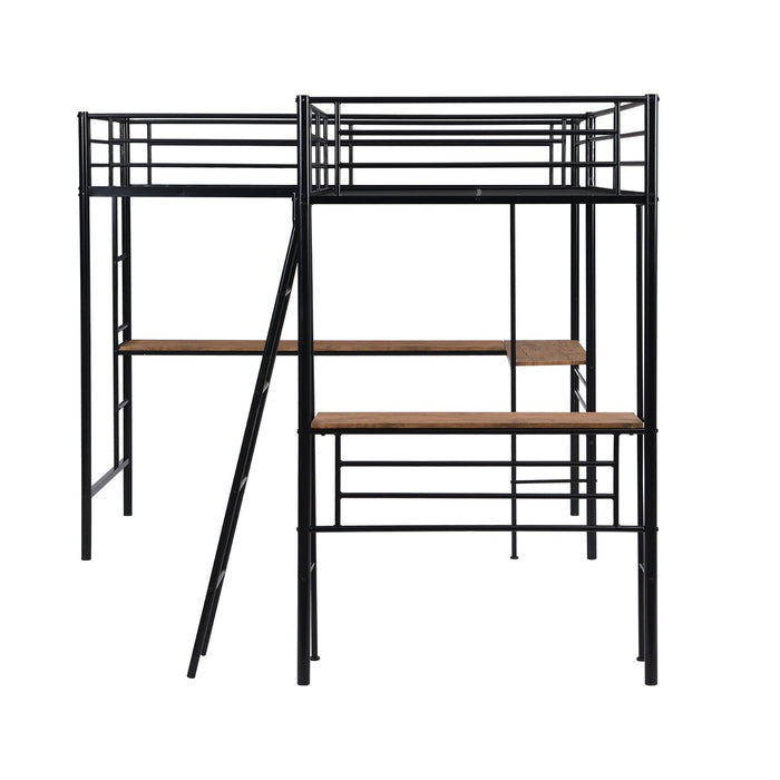 Twin - Size Metal Loft Bed with Two Built - in Desks - Gear Elevation