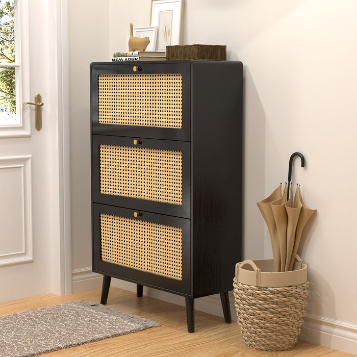 Vine Narrow Shoe Cabinet with 3 Flip Drawers, Independent Shoe Cabinet, Entrance Shoe Cabinet - Gear Elevation